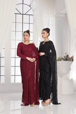 Load image into Gallery viewer, Black Chiffon Stitched Saree
