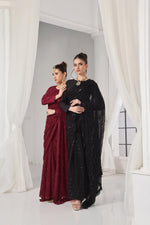 Load image into Gallery viewer, Black Chiffon Stitched Saree
