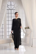 Load image into Gallery viewer, Black Chiffon Stitched Saree
