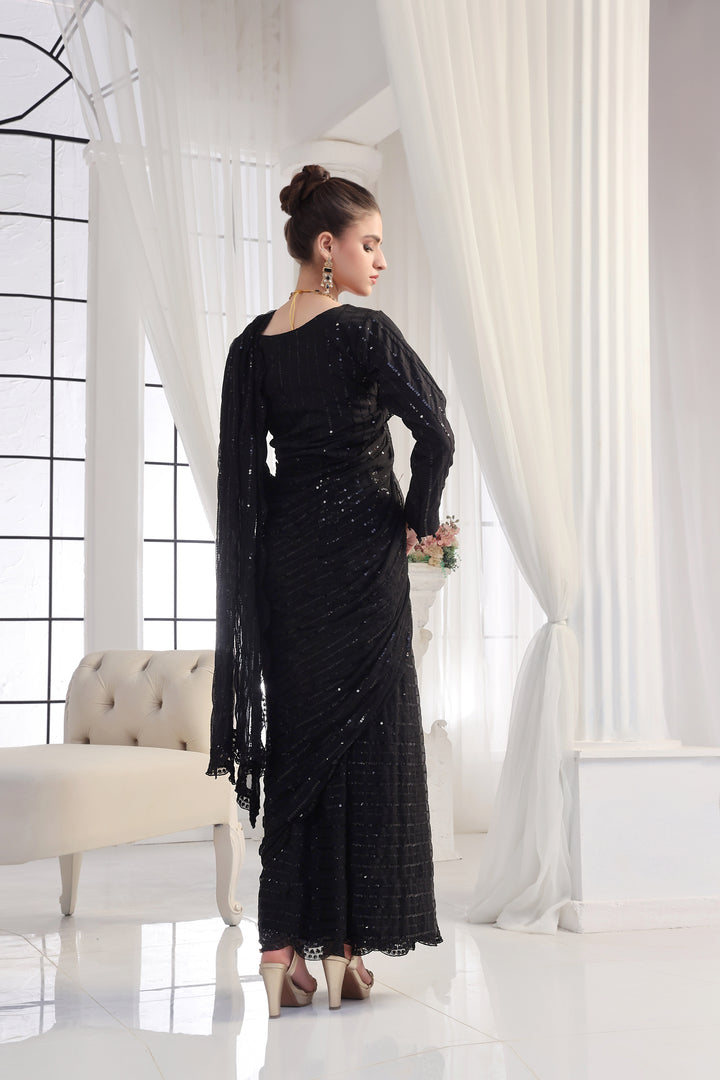 Black Chiffon Stitched Saree