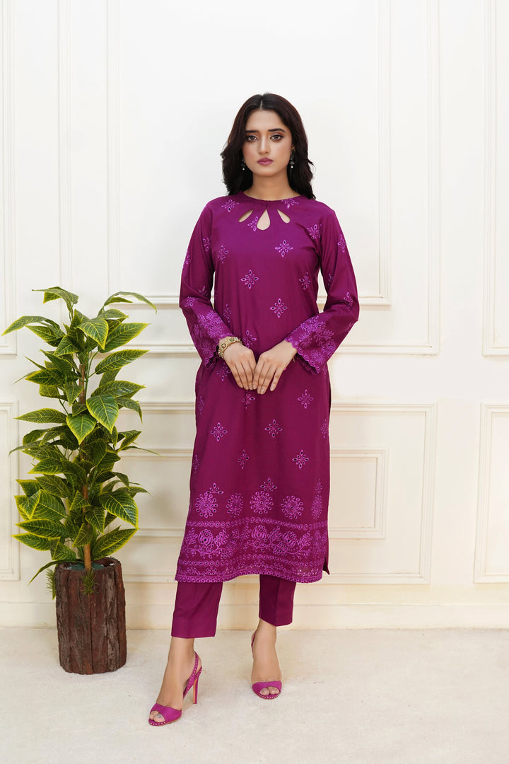 Luxeurs Lawn CottonStitched Embroidered Dress