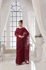 Load image into Gallery viewer, Maroon Chiffon Stitched Saree
