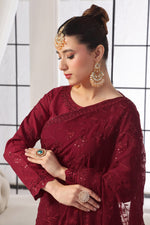 Load image into Gallery viewer, Maroon Chiffon Stitched Saree
