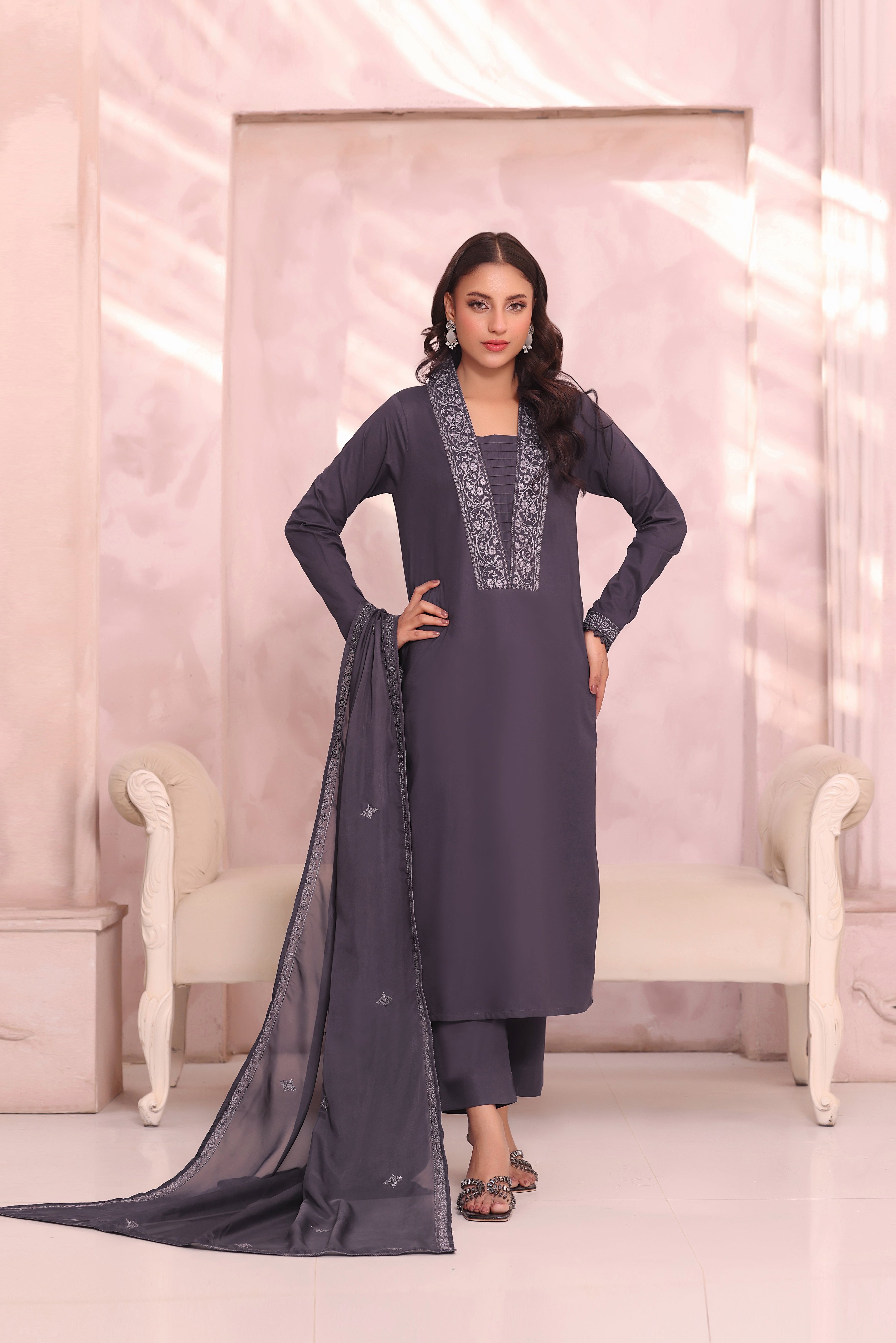Midnight Embroidered 3PC Lawn Dress