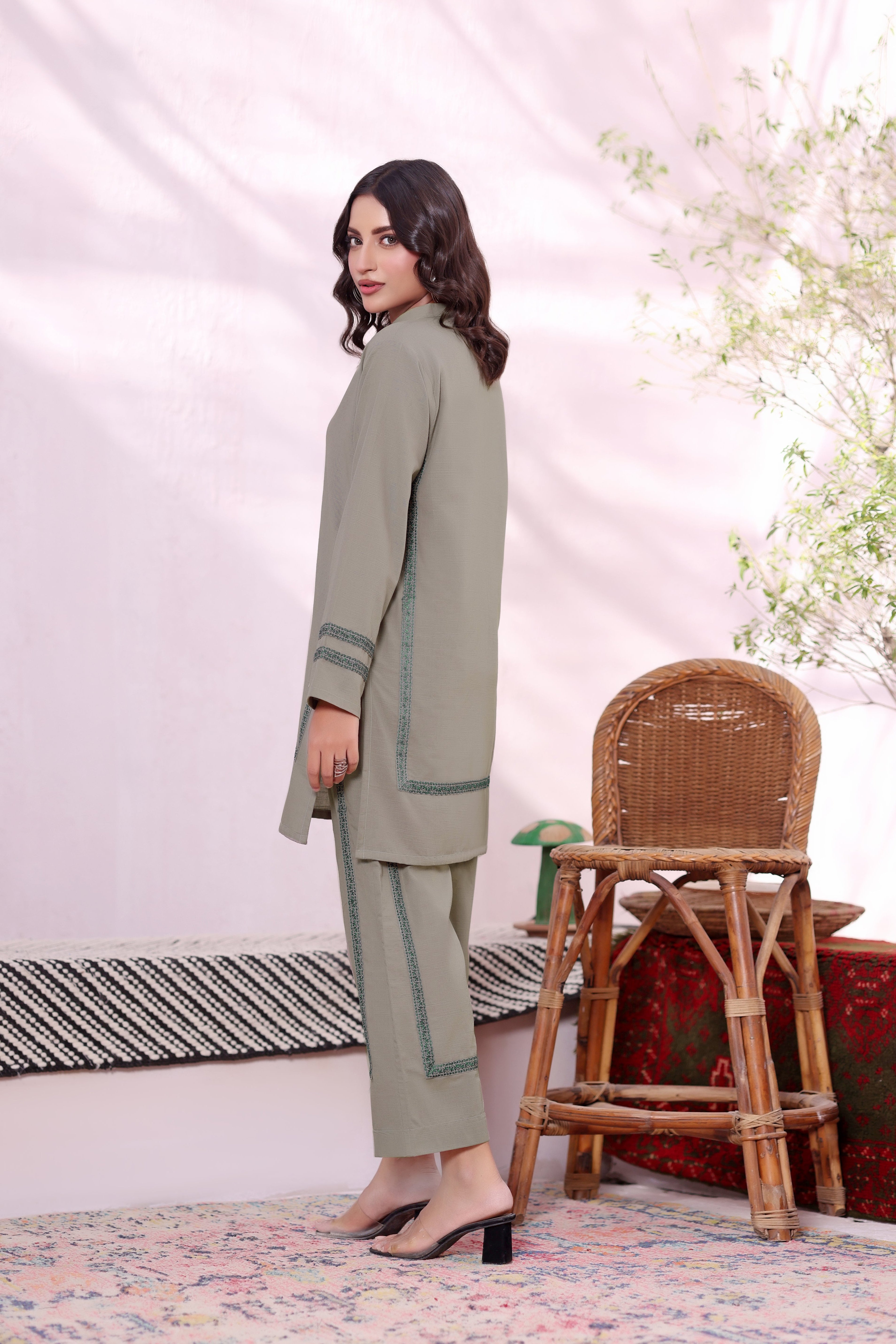 Mint khaddar Embroidered 2PC Dress