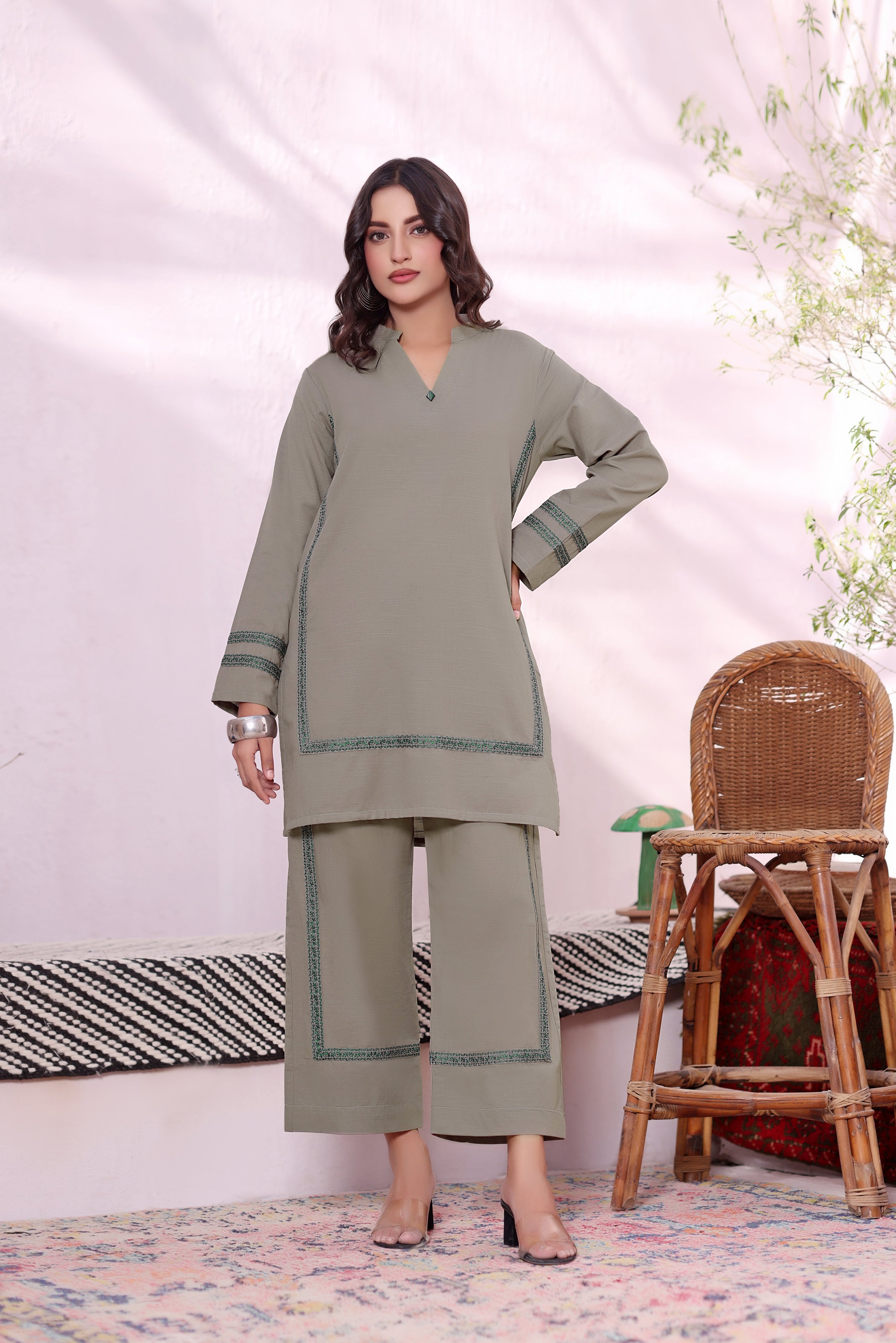 Mint khaddar Embroidered 2PC Dress