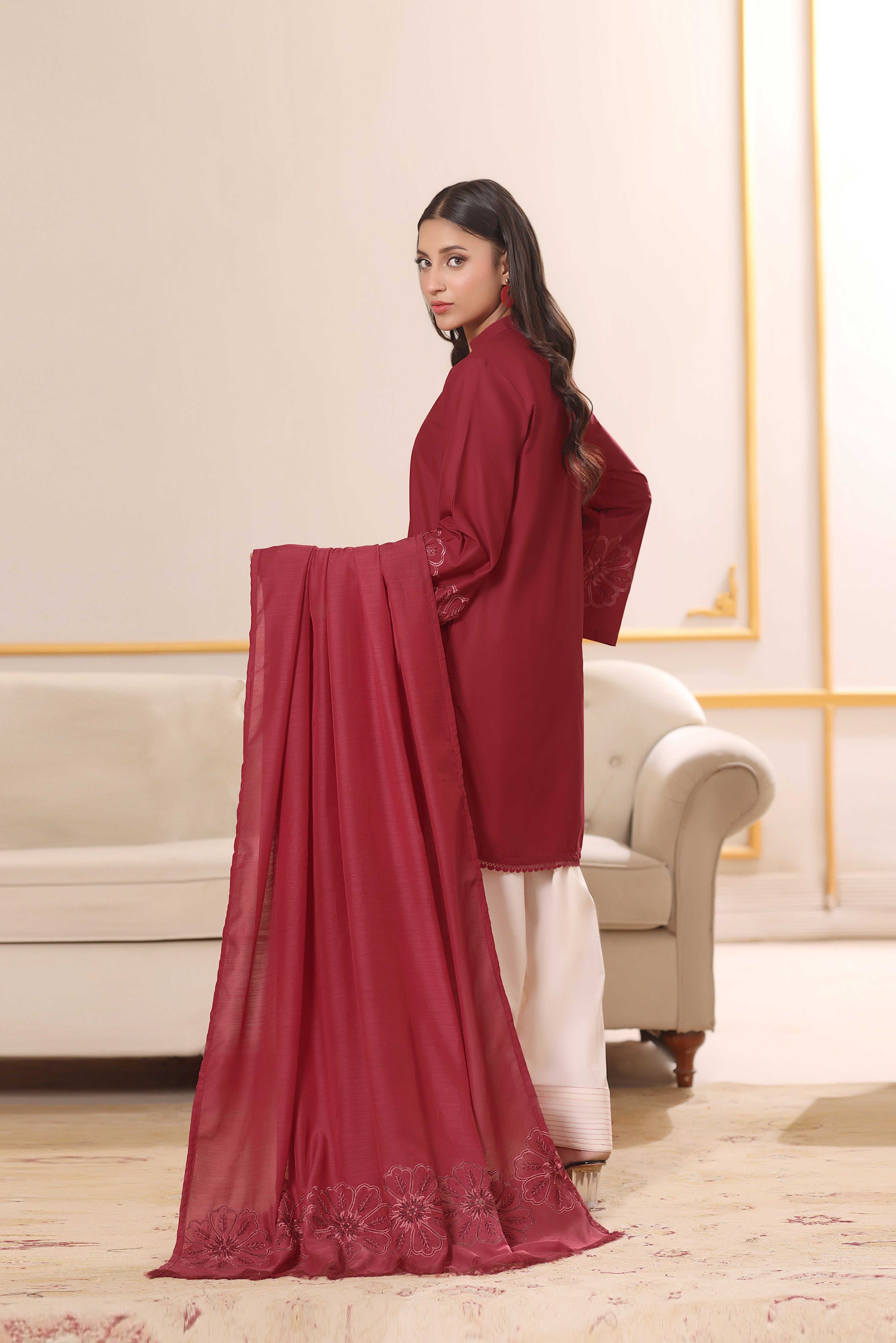 Rosebud Embroidered 3PC Lawn Dress