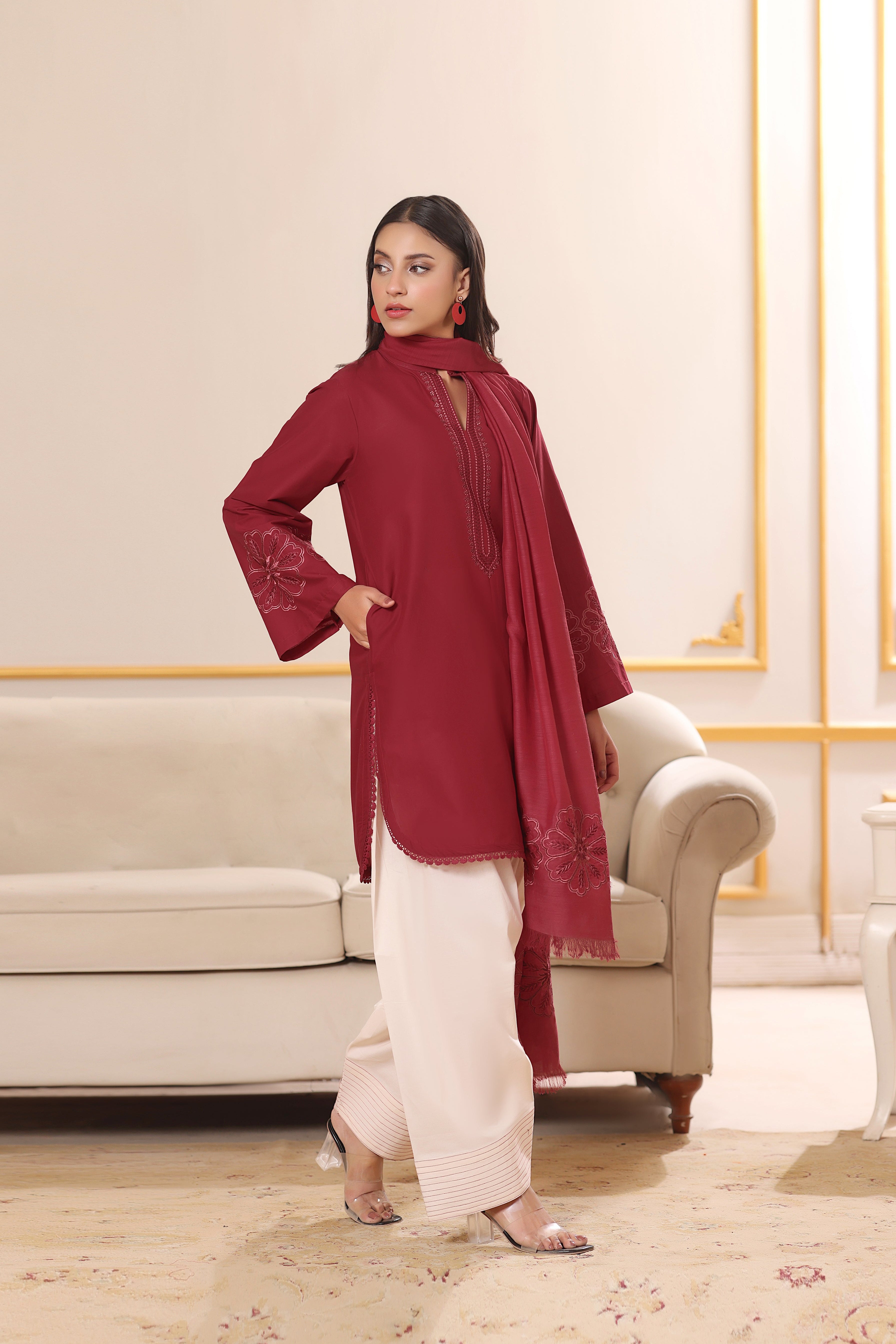 Rosebud Embroidered 3PC Lawn Dress