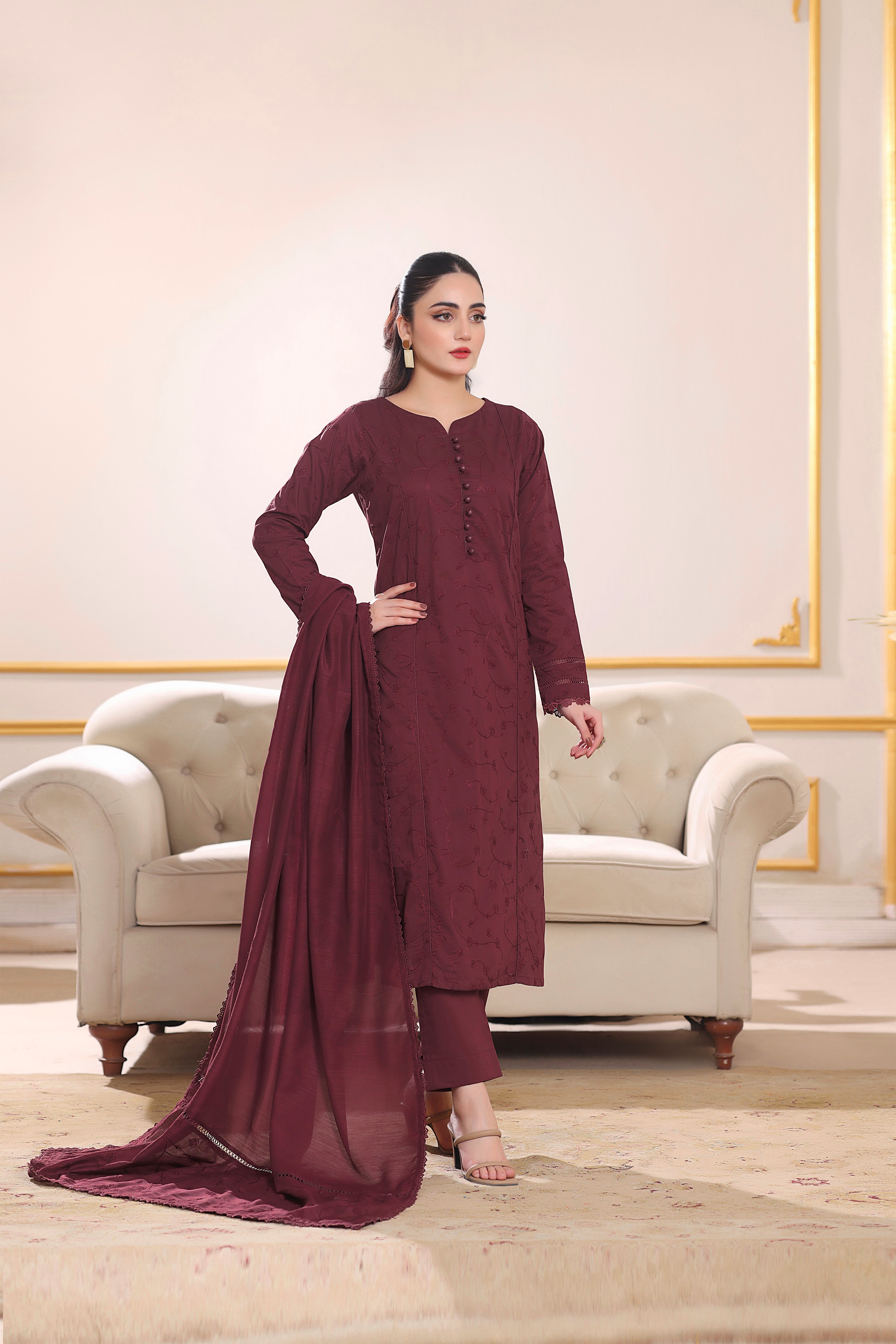 Ophelia Embroidered 3PC Lawn Dress