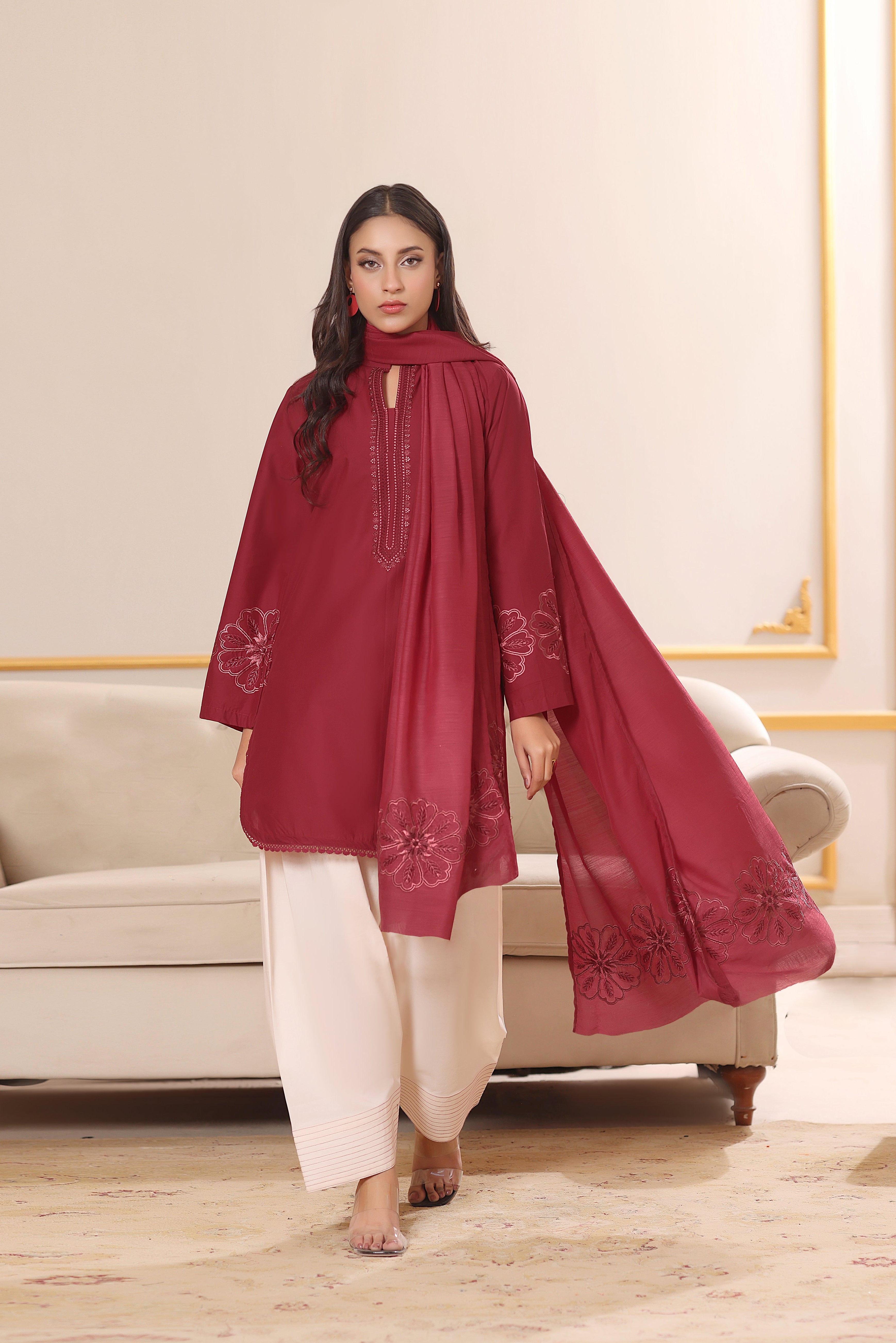 Rosebud Embroidered 3PC Lawn Dress