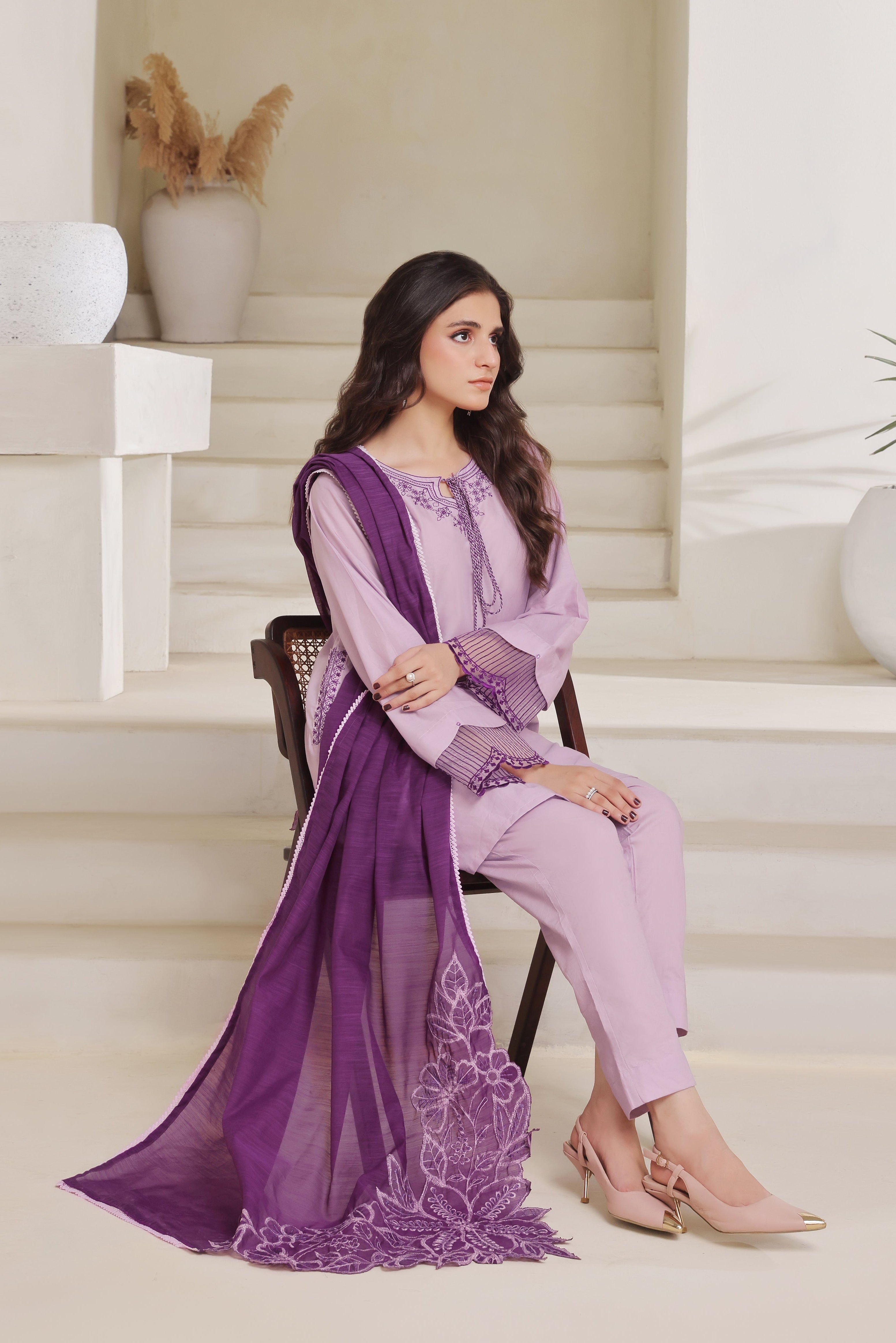 Lilacia Embroidered 3PC Lawn Dress