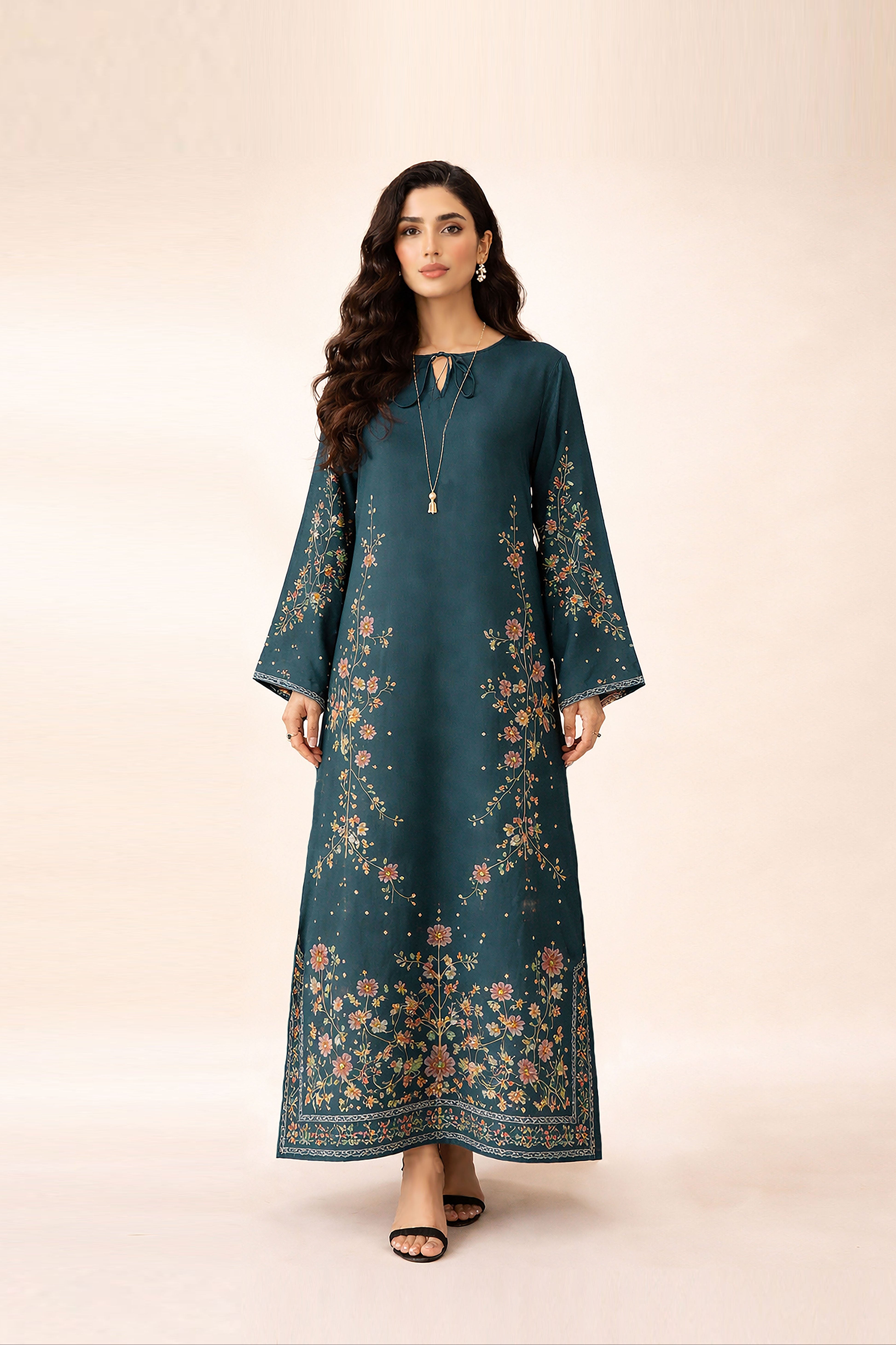 Moonlight Printed Raw Silk Kaftan