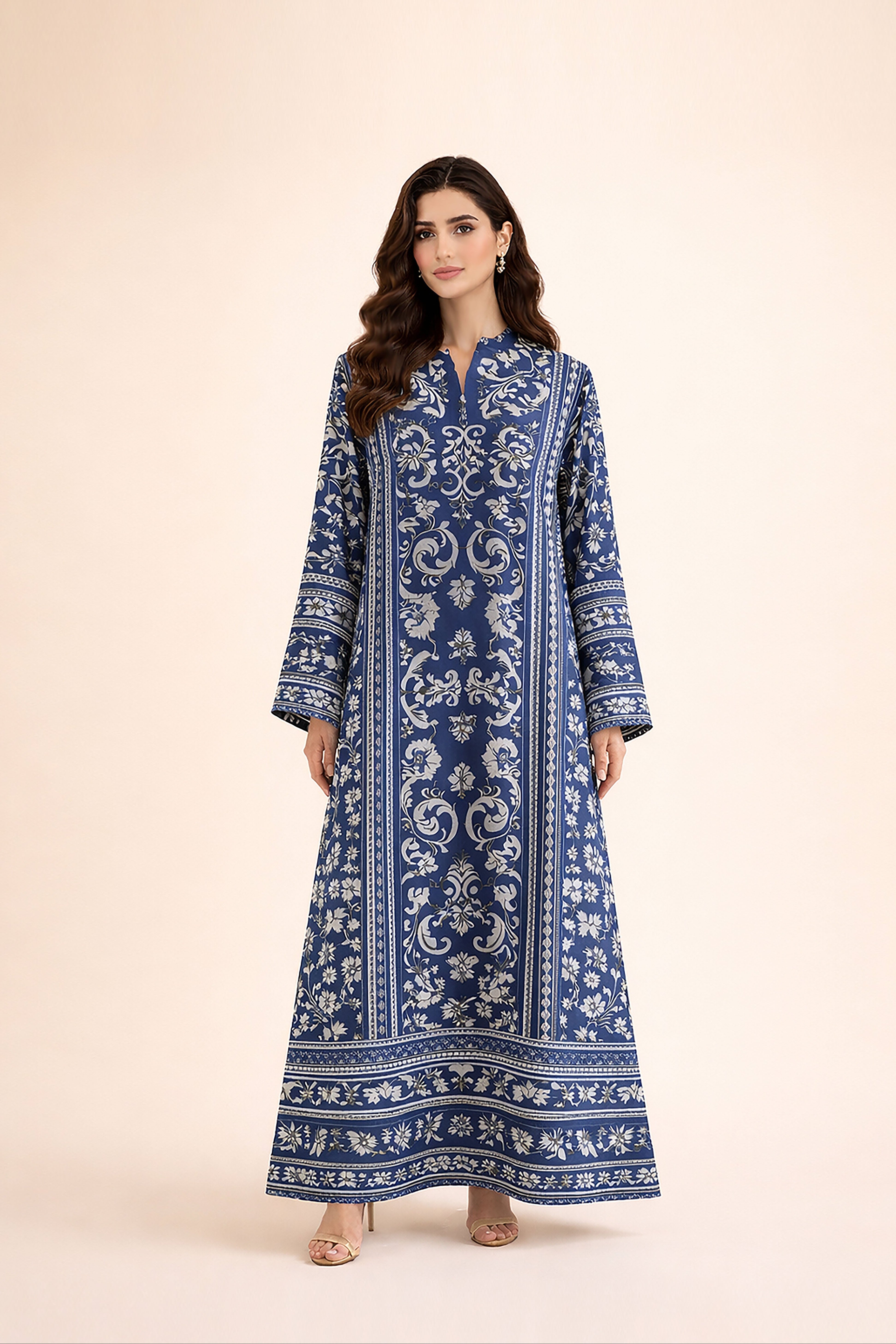Oasis Printed Raw Silk Kaftan