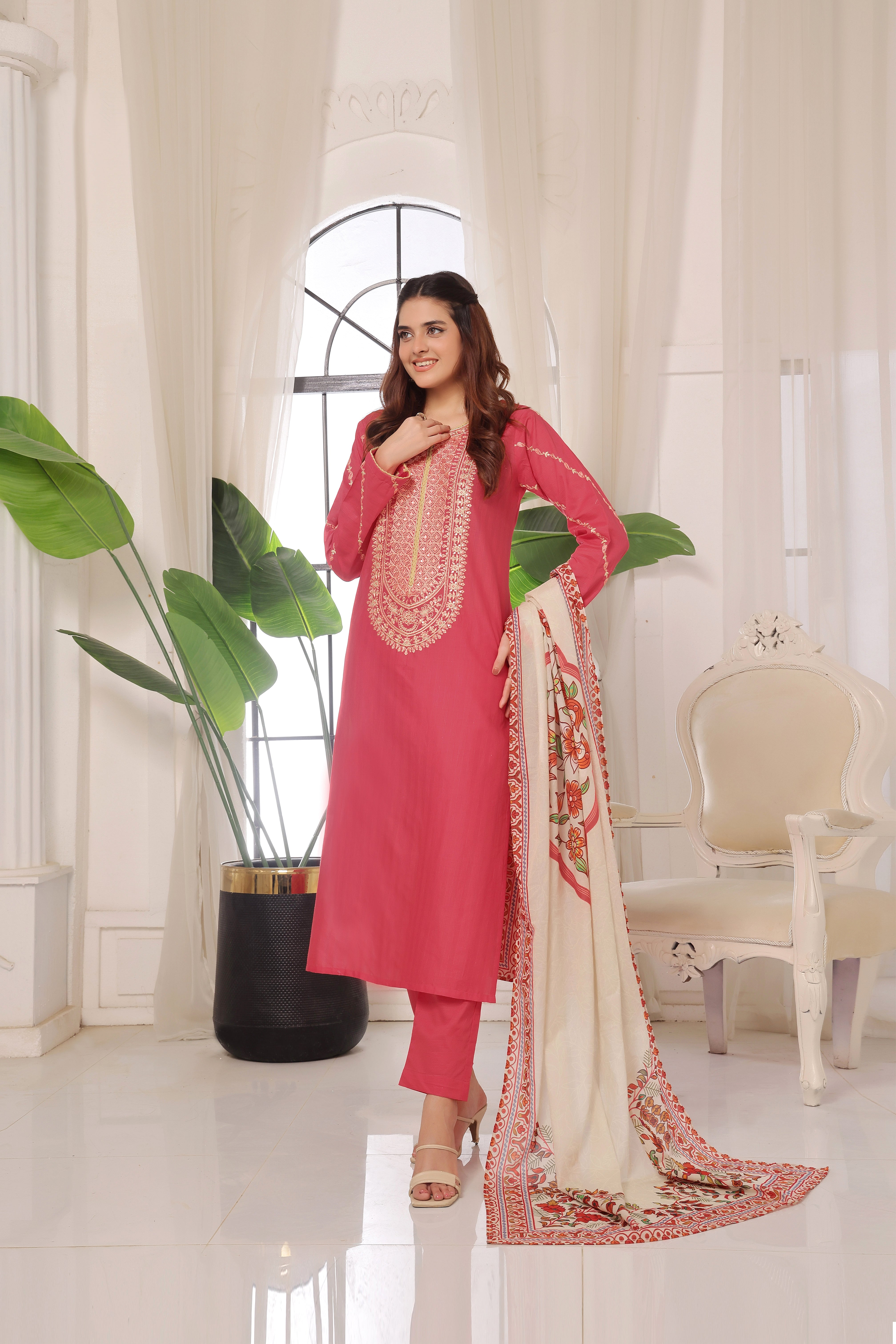 Rosette Embroidered 2PC Lawn Dress