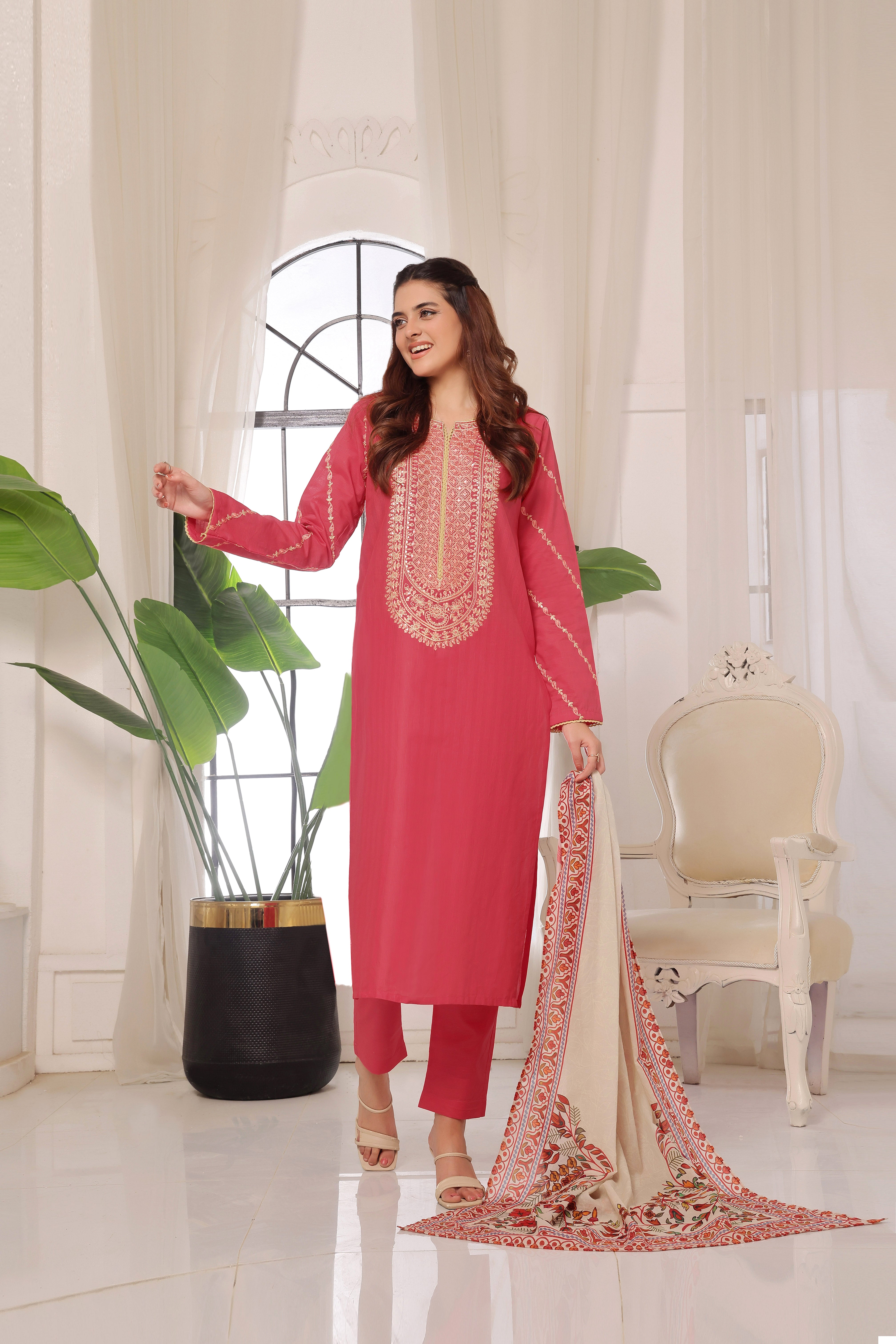 Rosette Embroidered 2PC Lawn Dress