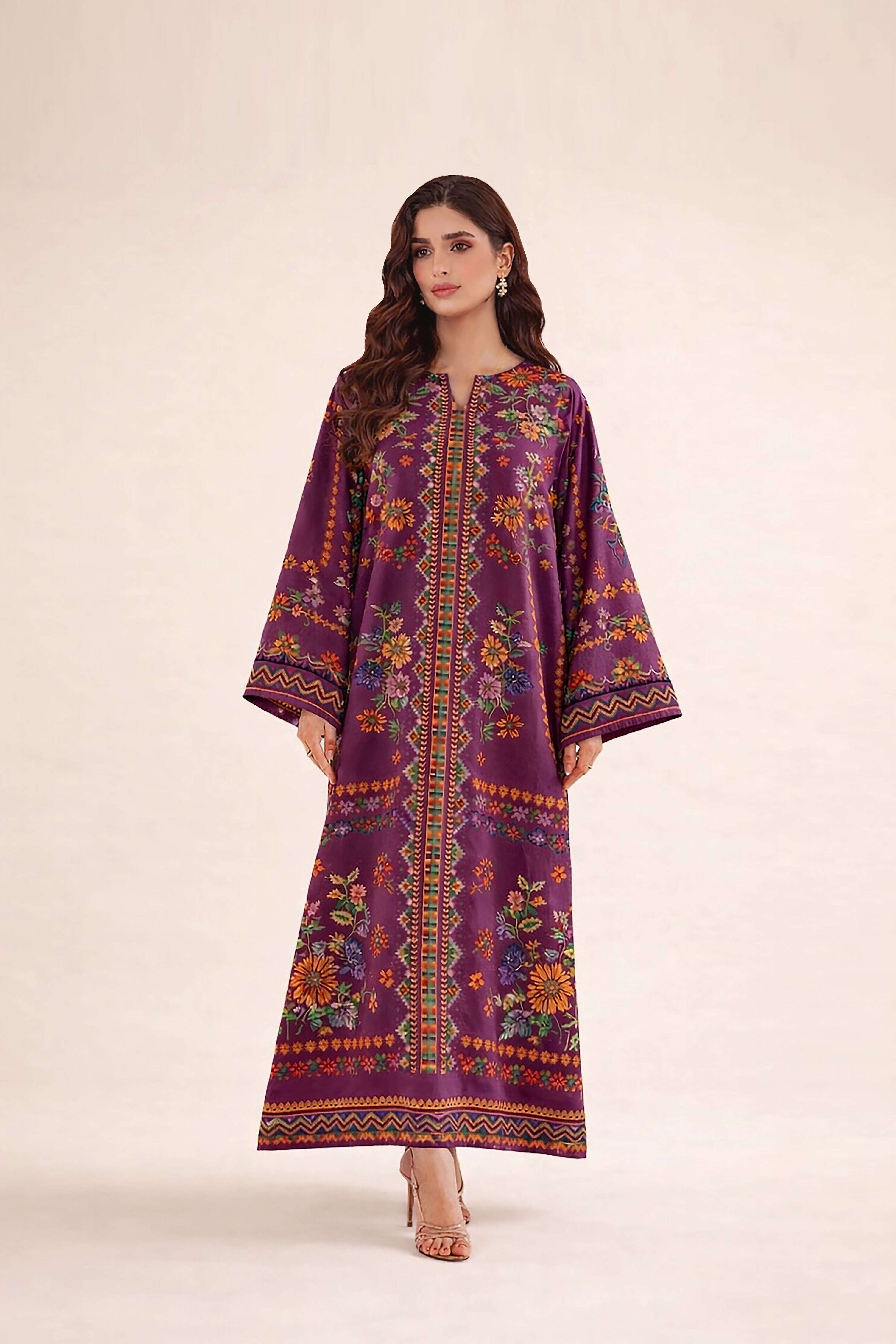 Selene Printed Raw Silk Kaftan