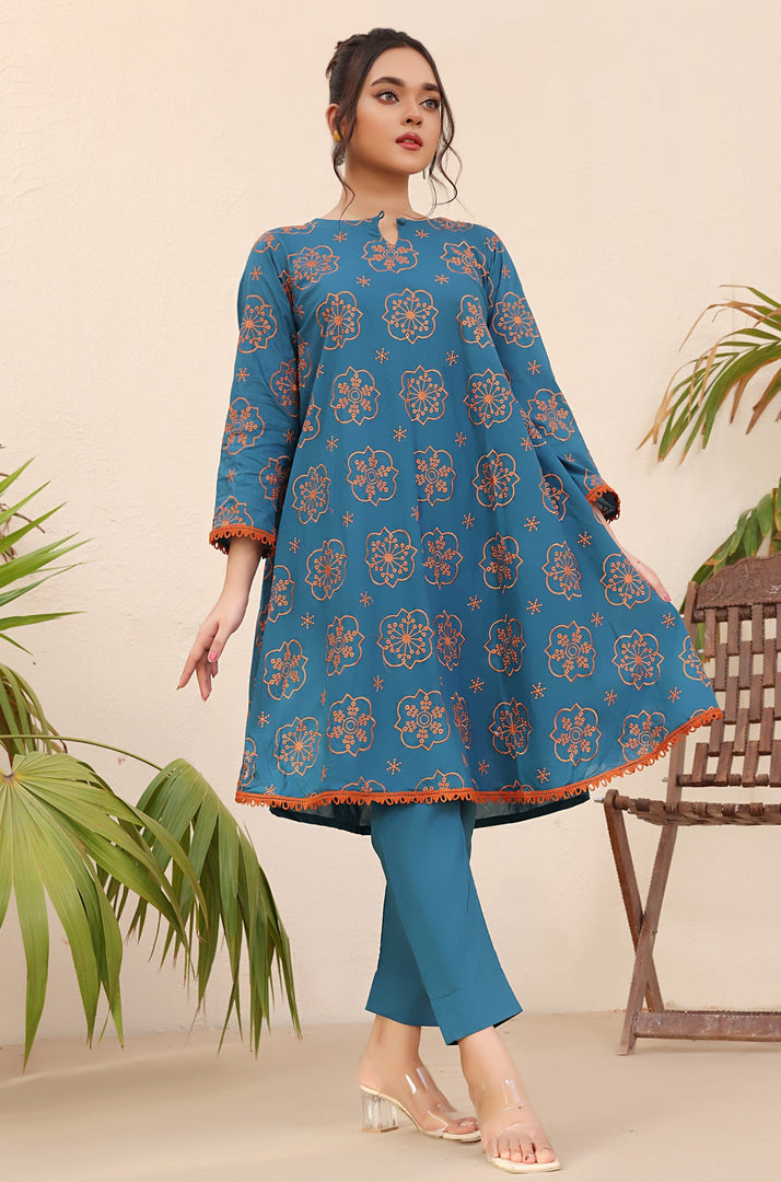 Deep lagoon Stitched 2pc Embroidered Suit