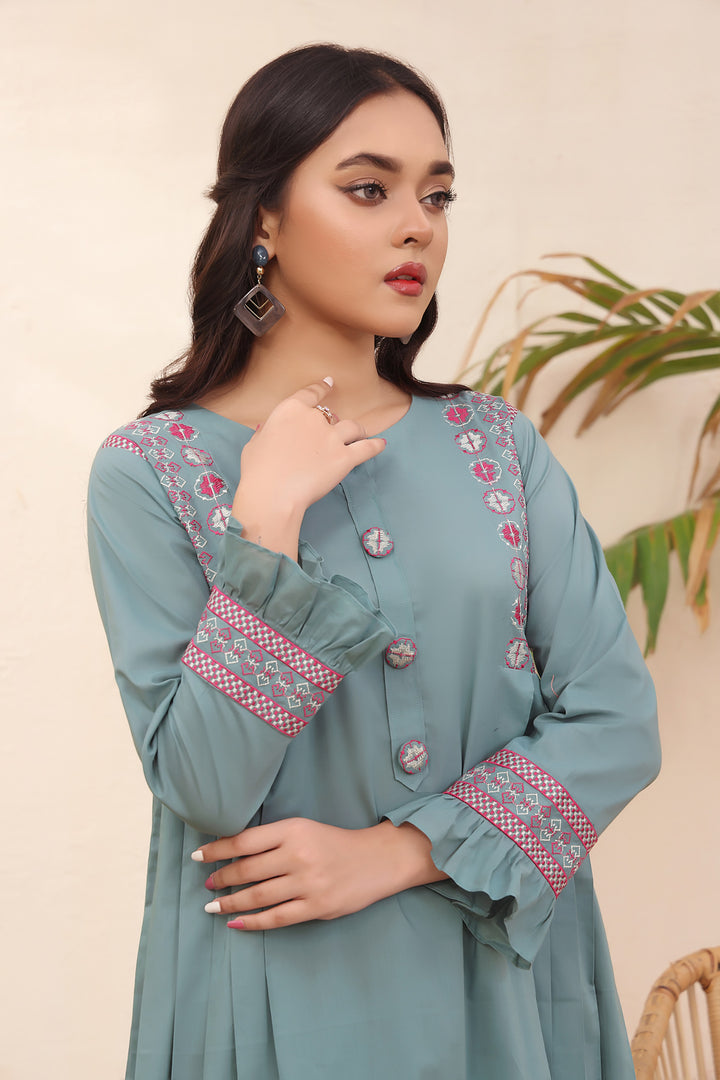 Mineral Blue Stitched 2pc Embroidered Suit