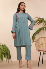Load image into Gallery viewer, Mineral Blue Stitched 2pc Embroidered Suit