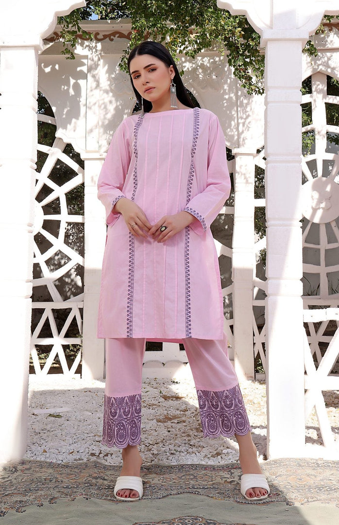 Pink-a-Boo Stitched 2 Piece Embroidered Cotton Suit