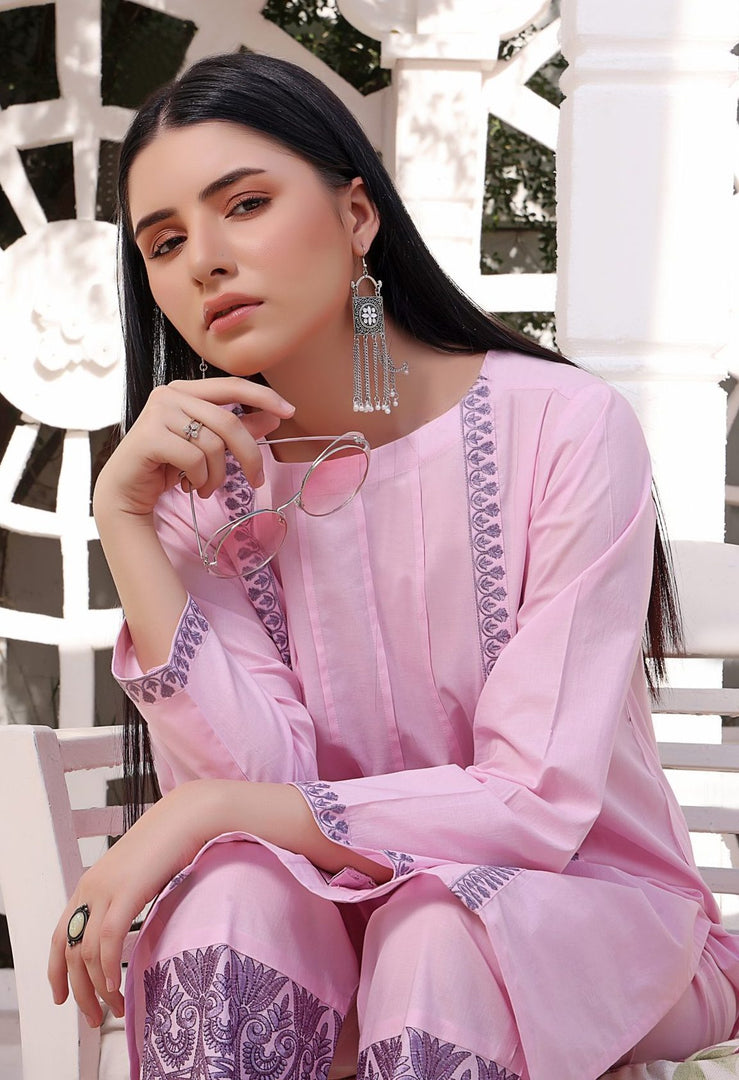 Pink-a-Boo Stitched 2 Piece Embroidered Cotton Suit