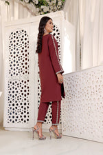 Load image into Gallery viewer, Mocha Stitched 2 Piece Embroidered Cotton Suit
