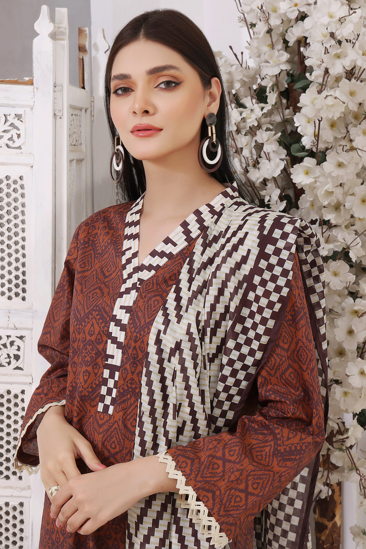 Choco Wave Stitched 3 Piece Embroidered Lawn Cotton Suit