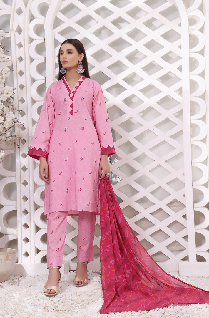 Pink Rose Stitched 3 Piece Embroidered Lawn Cotton Suit