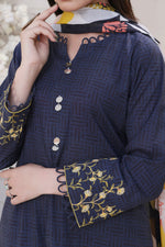 Load image into Gallery viewer, Cobalt Blue Stitched 3 Piece Embroidered Lawn Cotton Suit