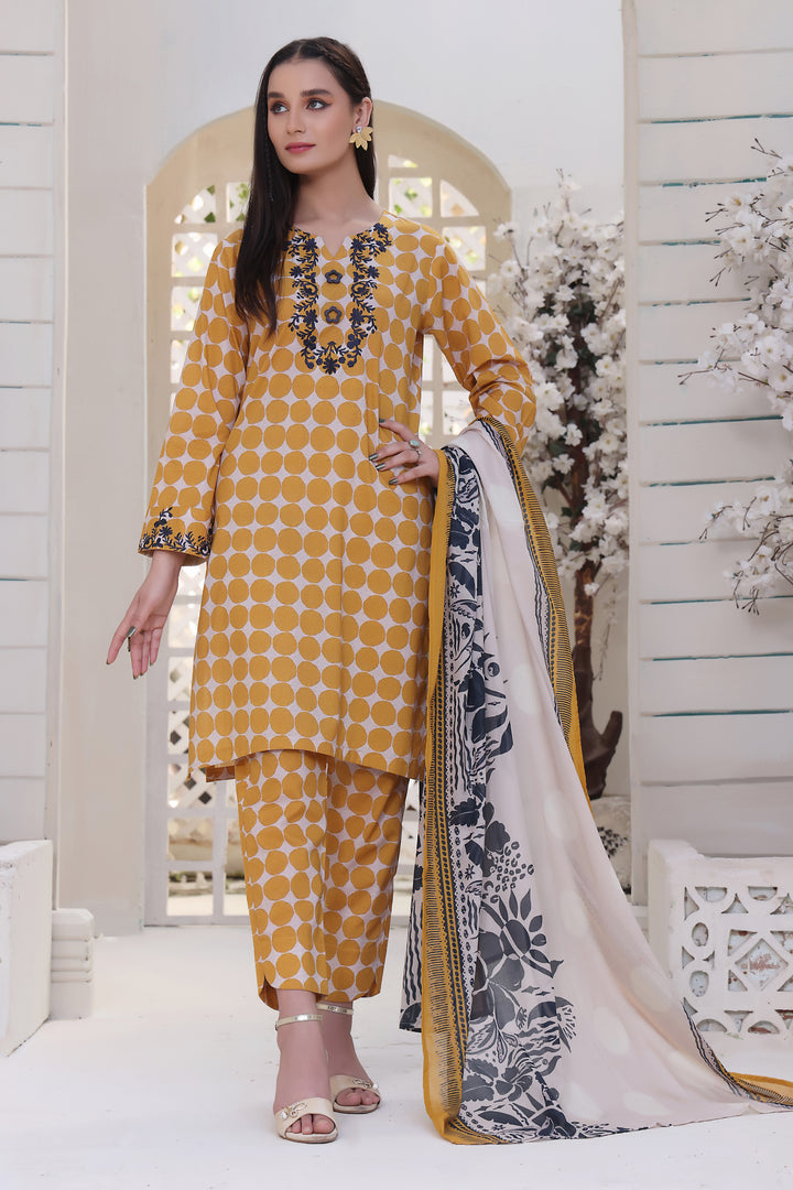 Yellow Mellow Stitched 3 Piece Embroidered Lawn Cotton Suit