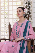 Load image into Gallery viewer, Daisy Pink Stitched 3 Piece Embroidered Lawn Cotton Suit