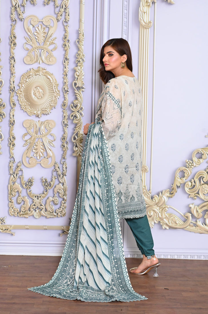 Dew Dusky Stitched 3 Piece Embroidered Suit with Tulip Pants