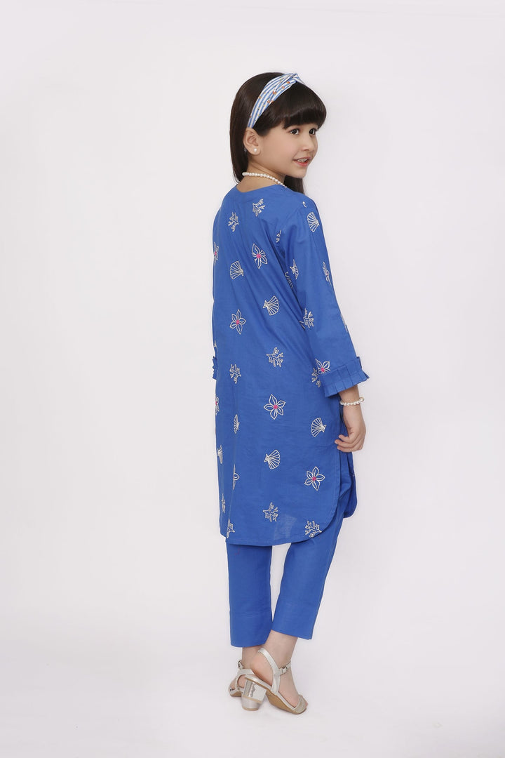 Sea-Shell Stitched 2 Piece Embroidered Cotton Suit For Kids