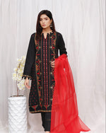 Load image into Gallery viewer, Dark Night Stitched 3 Piece Embroidered Cotton Suit
