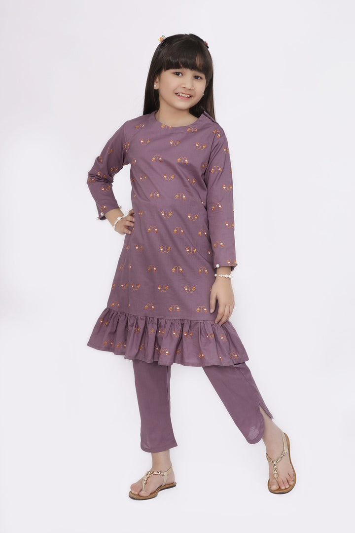 Mini-me Stitched 2 Piece Embroidered Cotton Suit For Kids