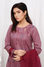 Load image into Gallery viewer, Grape Shake Stitched 2 Piece Embroidered Cotton Suit
