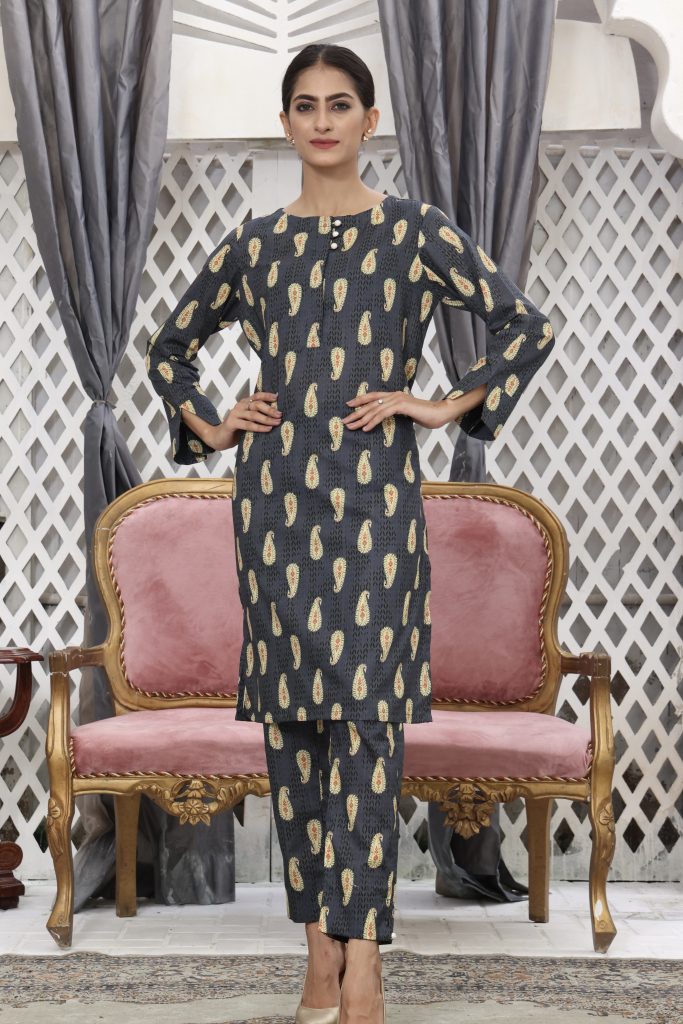 Paisley Stitched 2 Piece Printed  Cotton Suit