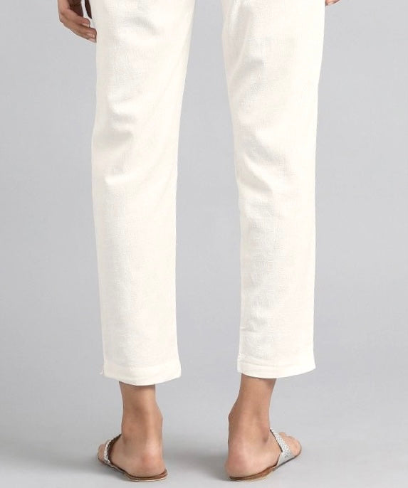 Basic Cambric Cotton Stitched straight Pants - White