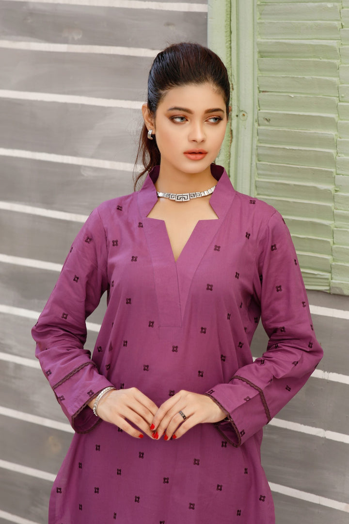 Bright Stitched 2 Piece Embroidered Cotton Suit