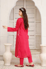 Load image into Gallery viewer, Raspberry Stitched 2 Piece Embroidered Cotton Suit