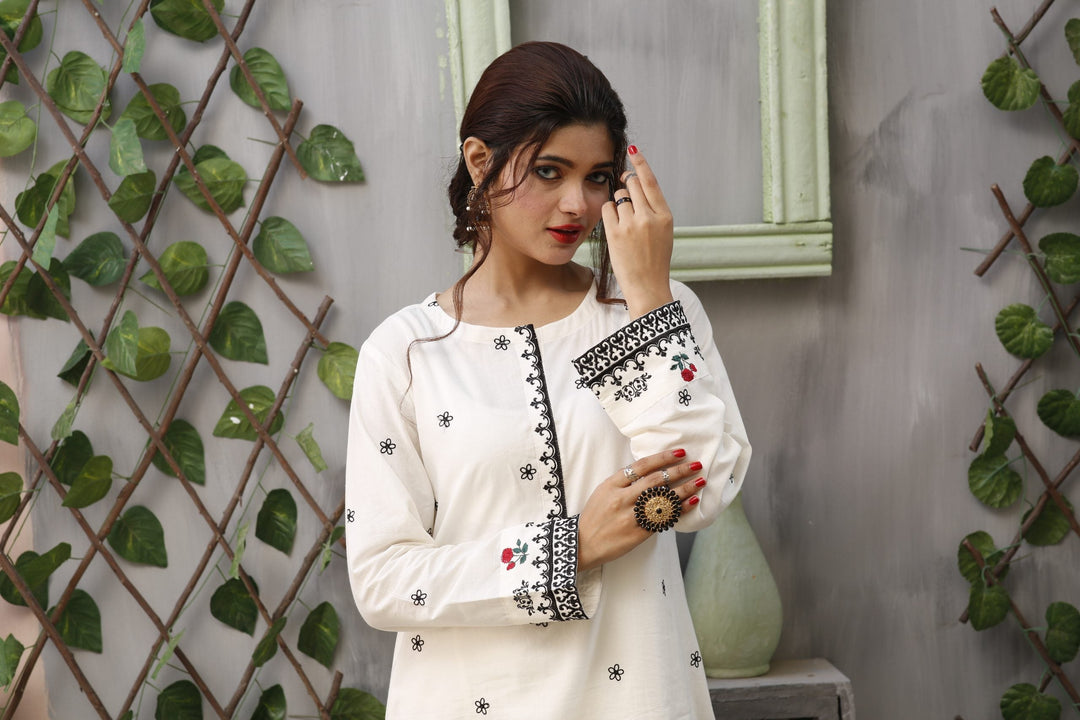 Moon Light Stitched 2 Piece Embroidered Cotton Suit