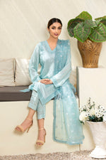 Load image into Gallery viewer, Powder Blue Stitched 3 Piece Embroidered Sequin work Silk Suit
