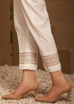 Load image into Gallery viewer, Stylized Embroidered Cambric Straight Pants - Off White
