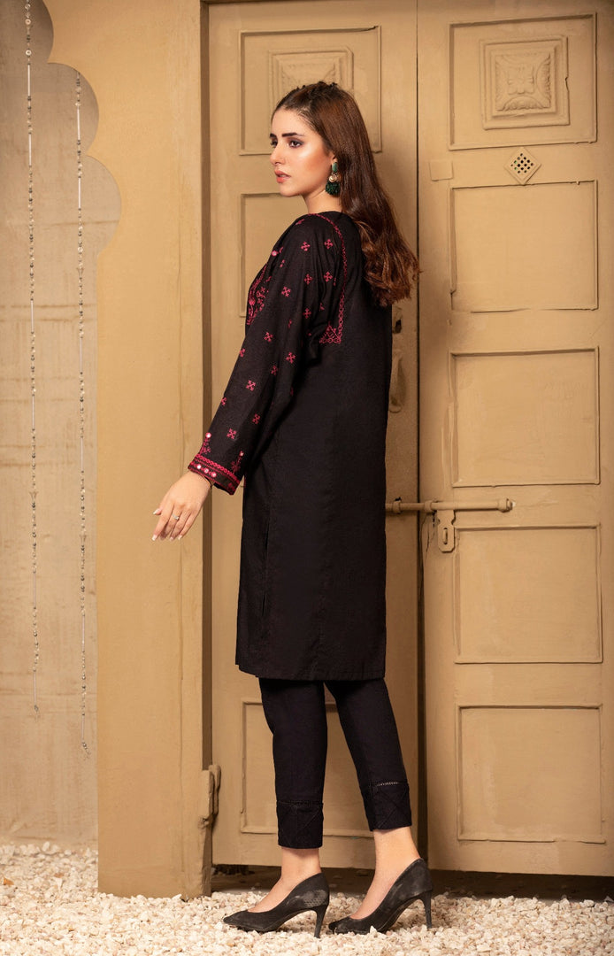 Black Suzani Stitched Embroidered Shirt with Sequin Work