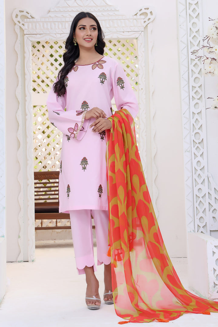 Blush Pink Stitched 3 Piece Embroidered Lawn Cotton Suit