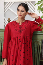 Load image into Gallery viewer, Jester Red 2 Piece Stitched Embroidered Cotton Frock