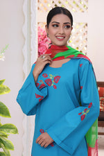 Load image into Gallery viewer, Cyan Stitched 3 Piece Embroidered Lawn Cotton Suit