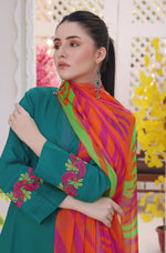 Load image into Gallery viewer, Emerald Leaves Stitched 3 Piece Embroidered Lawn Cotton Suit