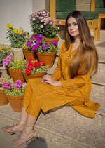 Load image into Gallery viewer, Mustard Stitched 2 Piece Cotton Suit embellished with Laces