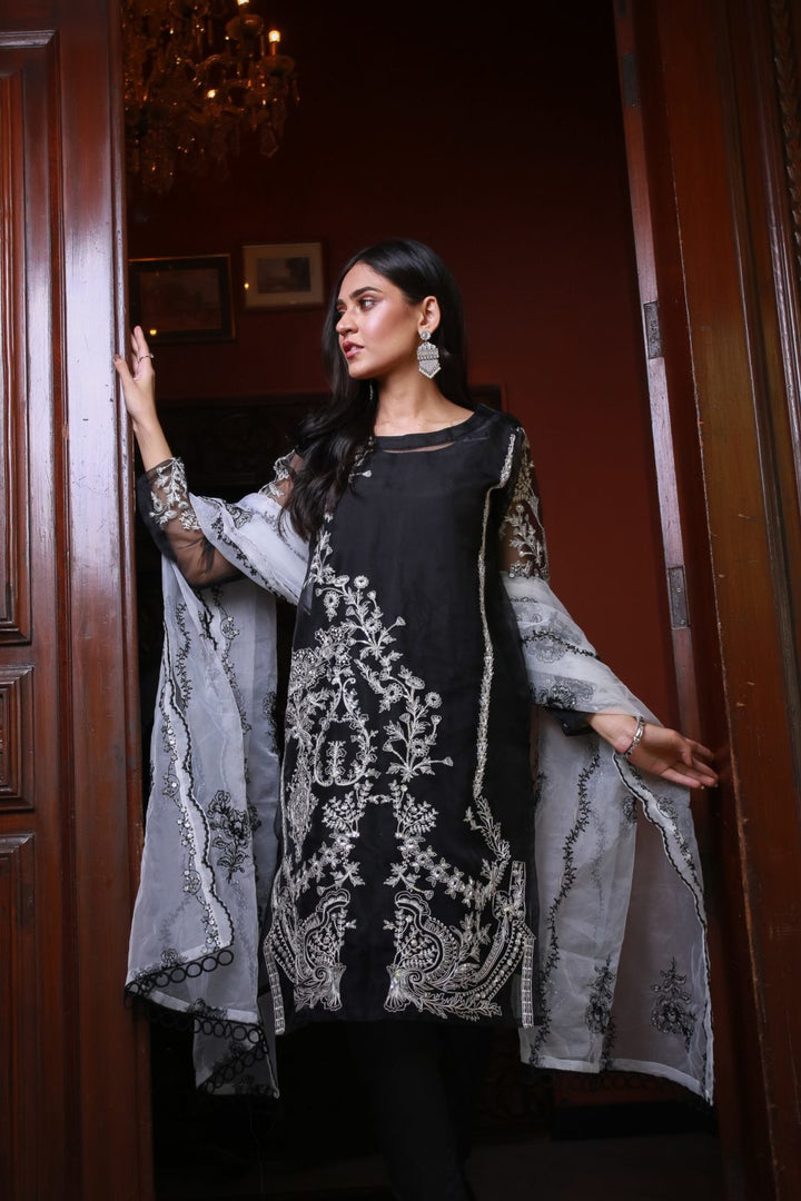 Fall Tale Stitched 3 Piece Embroidered Raw Silk Dupatta Suit